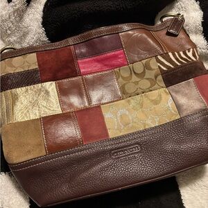 Coach Patchwork Shoulder Bag - Brown, Gold, Pink